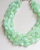 Mint Green Lucite Bead Acrylic Chunky Multi Strand Statement Necklace - Valerie