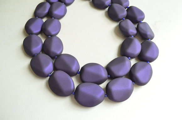 Navy Blue Purple Matte Acrylic Bead Multi Strand Statement Necklace - Nikki