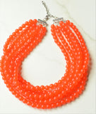 Orange Beaded Acrylic Lucite Chunky Multi Strand Statement Necklace - Alana