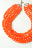 Orange Beaded Acrylic Lucite Chunky Multi Strand Statement Necklace - Alana