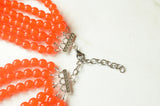 Orange Beaded Acrylic Lucite Chunky Multi Strand Statement Necklace - Alana