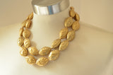 Gold Shell Acrylic Bead Multi Strand Chunky Statement Necklace - Seaside