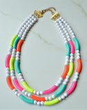 Neon White Acrylic Bead Multi Color Lucite Statement Necklace - Tanya