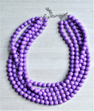 Purple Statement Beaded Lucite Chunky Multi Strand Necklace - Angelina