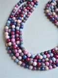 Multi Color Acrylic Lucite Bead Chunky Multi Strand Statement Necklace - Alana