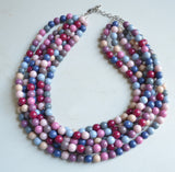 Multi Color Acrylic Lucite Bead Chunky Multi Strand Statement Necklace - Alana