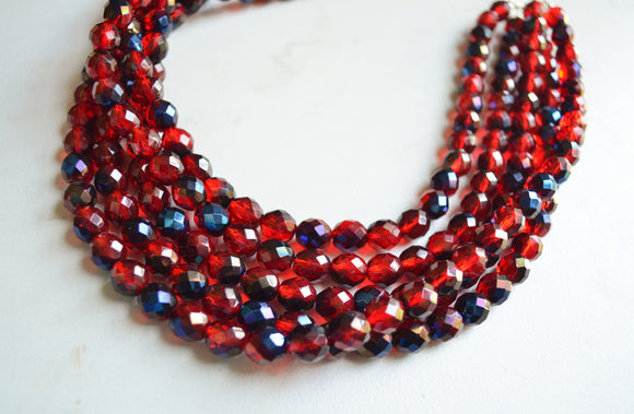 Red Blue Faceted Crystal Beaded Multi Strand Statement Necklace - Anna Marie