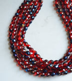 Red Blue Faceted Crystal Beaded Multi Strand Statement Necklace - Anna Marie