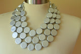 Silver Statement Lucite Bead Necklace Chunky Multi Strand Necklace - Charlotte