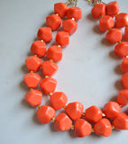 Orange Coral Lucite Statement Chunky Beaded Acrylic Necklace - Ashley