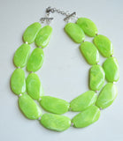 Lime Green Statement Acrylic Beaded Chunky Multi Strand Necklace - Miranda