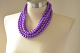 Purple Statement Beaded Lucite Chunky Multi Strand Necklace - Angelina