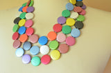 Multi Color Wood Chunky Wooden Multi Strand Statement Necklace - Charlotte