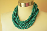 Dark Green Acrylic Lucite Bead Chunky Multi Strand Statement Necklace - Alana