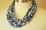 Black White Acrylic Lucite Bead Chunky Statement Necklace - Alana