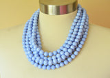 Periwinkle Blue Faceted Acrylic Beaded Multi Strand Statement Necklace - Angelina