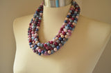 Multi Color Acrylic Lucite Bead Chunky Multi Strand Statement Necklace - Alana