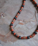 Wood Lava Rock Brown Black Mens Beaded Surfer Necklace - Rocky