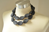 Long Black Beaded Matte Acrylic Womens Statement Necklace