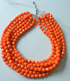 Orange Beaded Acrylic Lucite Multi Strand Statement Necklace - Evelyn