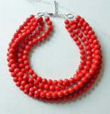Red Acrylic Lucite Big Bead Chunky Multi Strand Necklace - Angelina