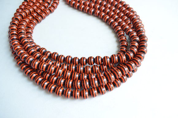 Orange Black Stripe Bead Acrylic Chunky Multi Strand Statement Necklace - Alana