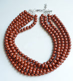 Orange Black Stripe Bead Acrylic Chunky Multi Strand Statement Necklace - Alana