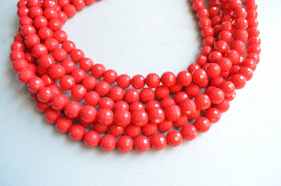 Red Acrylic Lucite Bead Chunky Multi Strand Necklace - Angelina