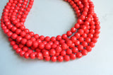 Red Acrylic Lucite Bead Chunky Multi Strand Necklace - Angelina