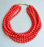 Red Acrylic Lucite Bead Chunky Multi Strand Necklace - Angelina