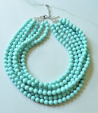 Caribbean Blue Green Acrylic Lucite Bead Chunky Multi Strand Statement Necklace - Alana