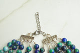 Blue Green Statement Chunk Stone Bead Multi Strand Necklace - Michelle