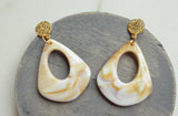 Cream White Brown Statement Acrylic Big Lucite Large Statement Earrings - Veronique