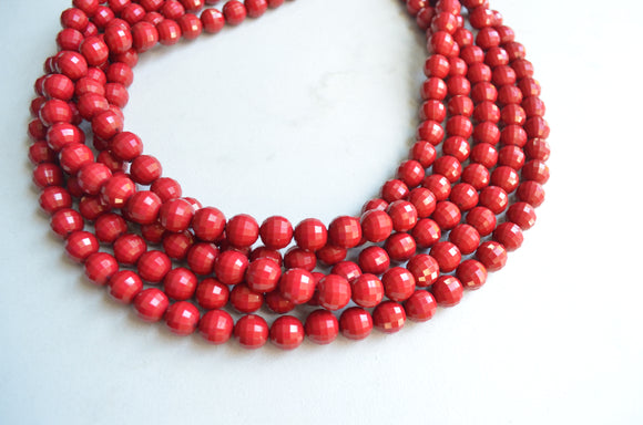 Dark Red Acrylic Lucite Bead Chunky Multi Strand Necklace - Angelina