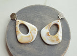 Cream White Brown Statement Acrylic Big Lucite Large Statement Earrings - Veronique