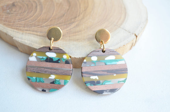 Lucite Wood Olive Green Teal Large Statement Earrings - Orville