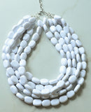 White Acrylic Beaded Chunky Multi Strand Statement Necklace - Lauren