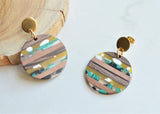 Lucite Wood Olive Green Teal Large Statement Earrings - Orville