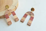 Brown Cream Wood Lucite Stripe Geometric Dangle Boho Womens Statement Earrings