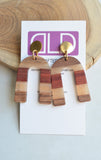 Brown Cream Wood Lucite Stripe Geometric Dangle Boho Womens Statement Earrings
