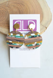 Lucite Wood Olive Green Teal Large Statement Earrings - Orville