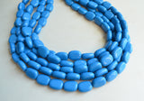 Blue Beaded Lucite Chunky Multi Strand Statement Necklace - Lauren