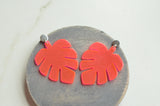 Yellow Pink Palm Leaf Lucite Big Dangle Statement Earrings - Tropicana