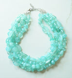 Aqua Blue Lucite Bead Acrylic Chunky Multi Strand Statement Necklace - Valerie