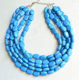 Blue Beaded Lucite Chunky Multi Strand Statement Necklace - Lauren