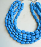 Blue Beaded Lucite Chunky Multi Strand Statement Necklace - Lauren