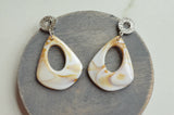 Cream White Brown Statement Acrylic Big Lucite Large Statement Earrings - Veronique