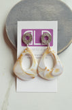 Cream White Brown Statement Acrylic Big Lucite Large Statement Earrings - Veronique