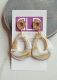 Cream White Brown Statement Acrylic Big Lucite Large Statement Earrings - Veronique