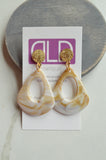 Cream White Brown Statement Acrylic Big Lucite Large Statement Earrings - Veronique